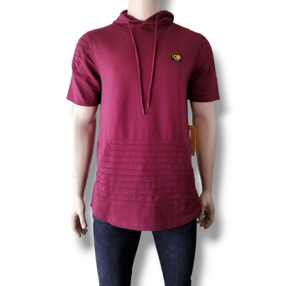 Caliber Denim Company Burgundy French Terry Long Line Size Zipper Hooded Shirt